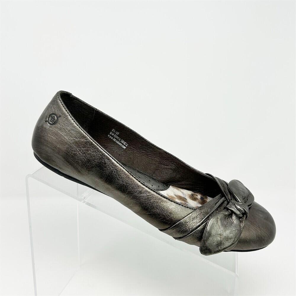 Born Molly Ballet Flats Womens 8.5 M Pewter Metallic Bow Slip On Round Toe